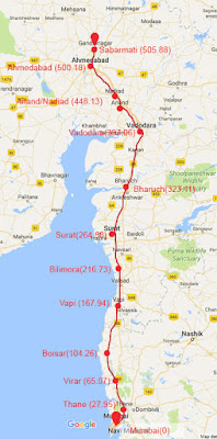 Proposed Bullet Train Route Ahmedabad to Mumbai