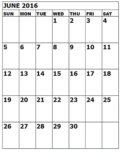 June 2016 Printable Calendar Portrait, June 2016 Blank Calendar, June 2016 Planner Cute, June 2016 Calendar Download Free