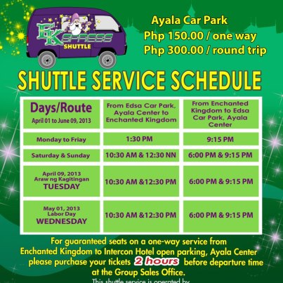 Enchanted Kingdom SHUTTLE SERVICE SCHEDULE ~ Pinoy99 News Daily Updates Enchanted Kingdom SHUTTLE SERVICE SCHEDULE ~ Pinoy99 News Daily Updates