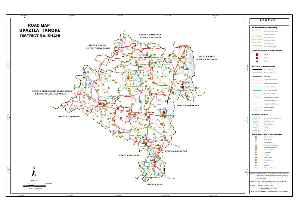 Tanore Upazila Road Map Rajshahi District Bangladesh