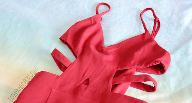 SheIn Fashion Review: Red Cutout Maxi Dress Details on the red cutout double slit Nightwalker Shera maxi dress dupe from SheIn.