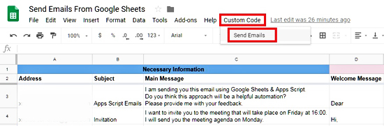Send Emails Option Send Emails Option