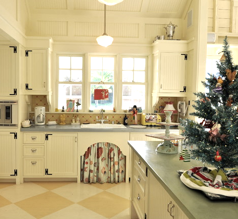 coastal kitchen with Christmas tree