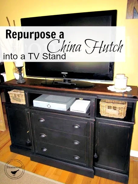 repurposing a hutch into a TV stand www.homeroad.net