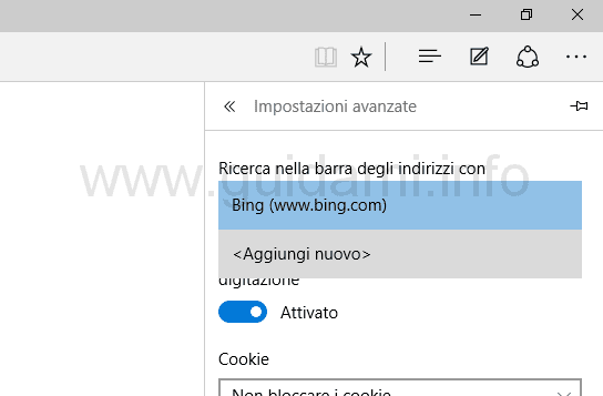 Aggiungere nuovo motore ricerca web Edge Windows 10