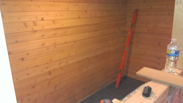 Getting close to finishing the Tongue & Groove on the walls. Getting close to finishing the Tongue & Groove on the walls.