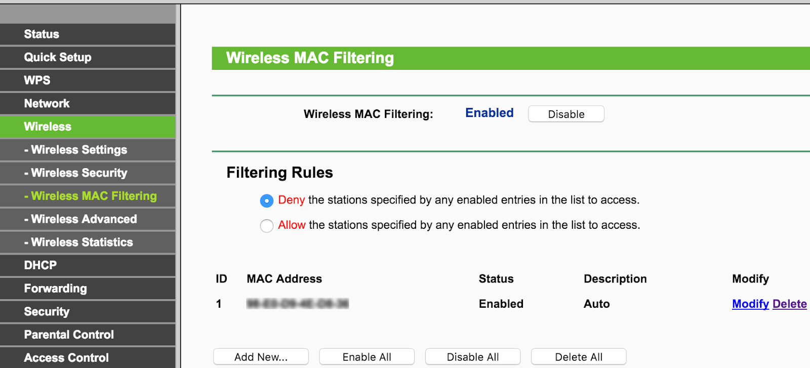 Опция фильтрации Mac адреса. Перейдите в раздел Wireless, а далее в Wireless Mac filtering. Разница unable disable enable. Фильтр в WPS по дате рождения-. Unable enable
