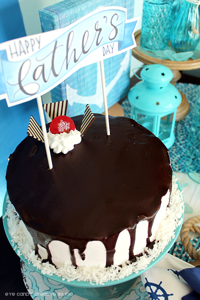 ice cream cake, cold stone, cake topper, beach theme, tall dark & delicious