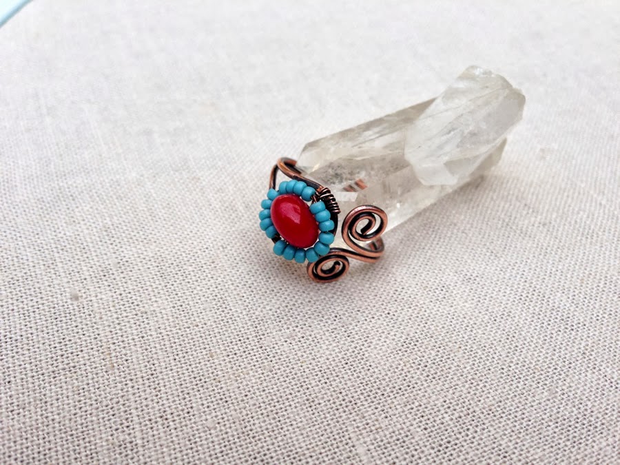 Lisa Yang Jewelry : Wire Wrapped Ring with Beaded Flower