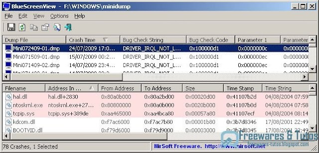 BlueScreenView : un logiciel gratuit pour tout savoir sur les écrans bleus (BSOD) 