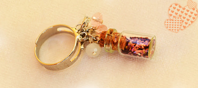 RING.028 Δαχτυλίδι με μαγικό μπουκαλάκι Καλής Τύχης σε Ροζ χρώμα