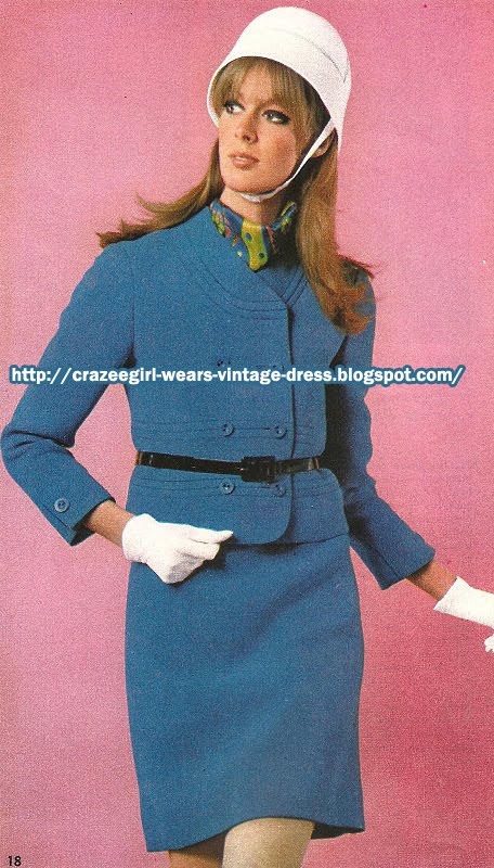 Blue wool skirt suit - Mendès pour Venet - 1967 60s 1960 cap hat 