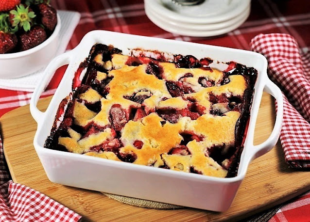 Pan of Baked Strawberry Cobbler Image
