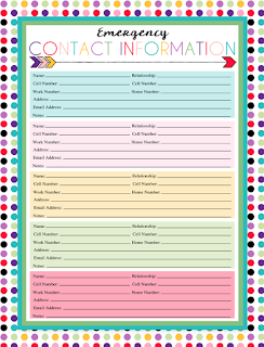 Free Printable Emergency Contact Sheet | A series of over 30 free organizational printables from ishouldbemoppingthefloor.com | Three Designs & Instant Downloads