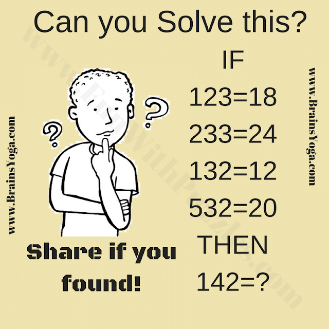 If  123=18, 233=24, 132=12, 532=20 then 142=?. Can you solve this Number Game Question: Logical Reasoning Puzzle?