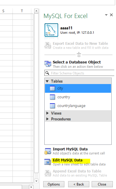 MySQL Workbench and MS Excel