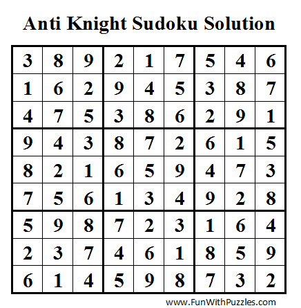 Anti Knight Sudoku (Daily Sudoku League #40) Solution
