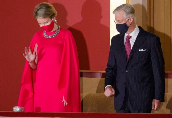 King Philippe, Queen Mathilde, Prince Laurent, Princess Astrid and Prince Lorenz attended a concert. Natan red gown, Armani
