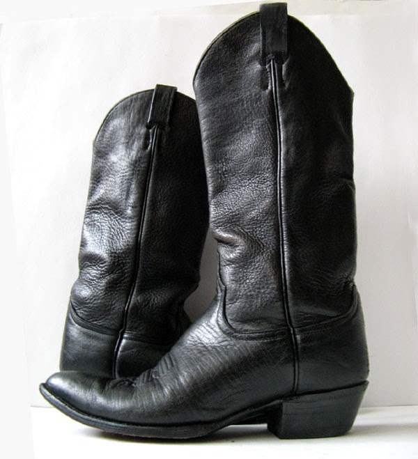 LARRY MAHAN'S BLACK GOAT LEATHER COWBOY BOOTS MENS SIZE 10