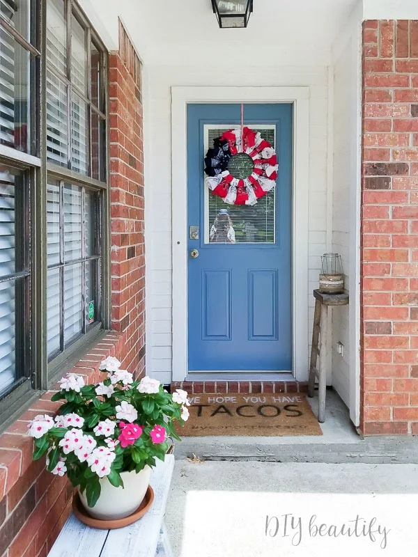 painted door and bandana wreath