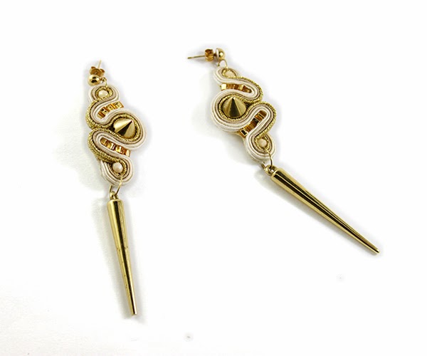gold and beige soutache earrings, soutache handmade jewelry