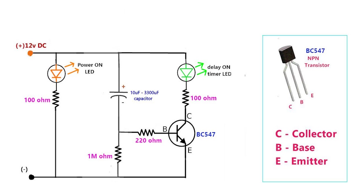 ON Time delay timer by using One NPN Transistor and Capacitor