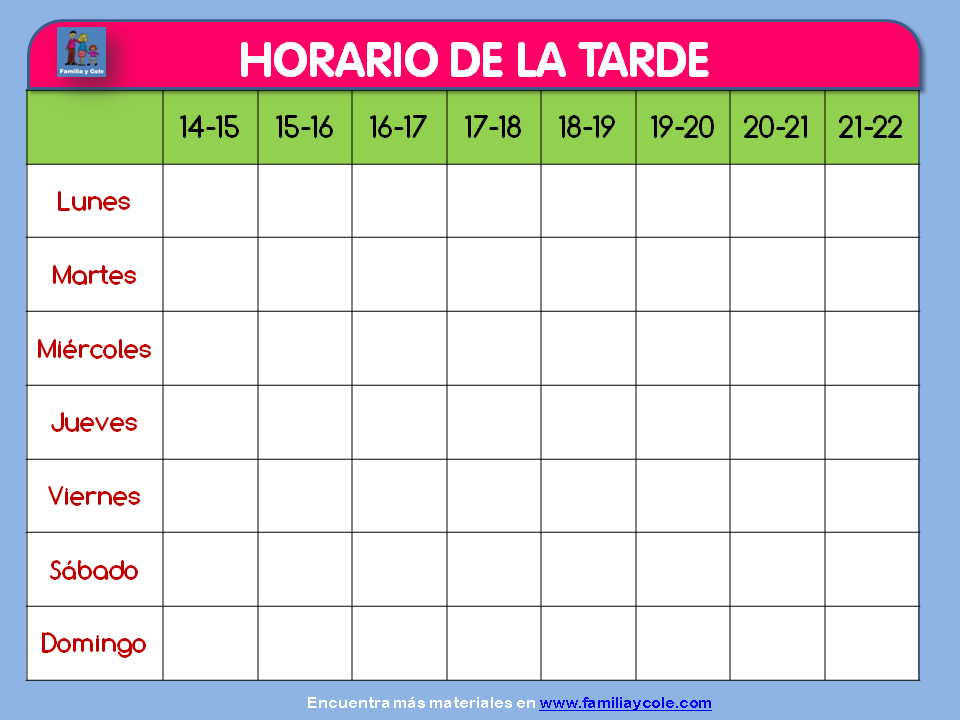 EL 5º Blog Horario de planificación de tardes