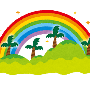 虹がかかる南の島のイラスト