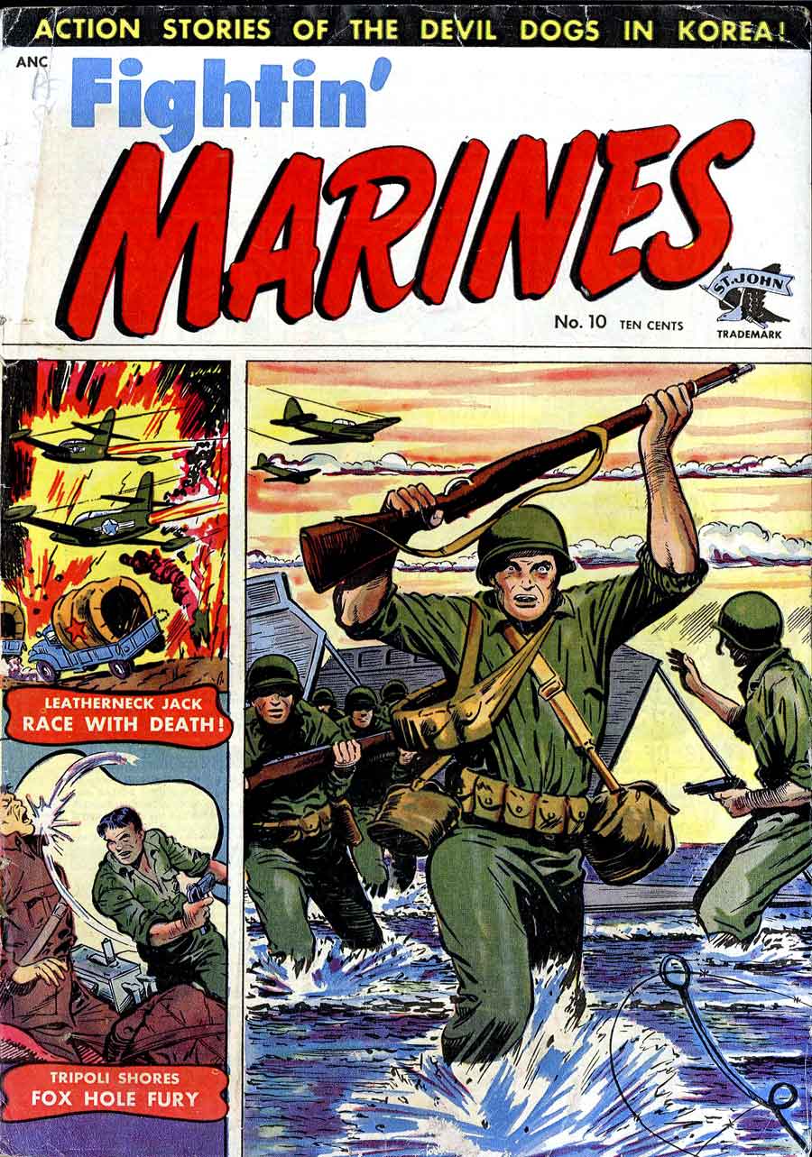 Matt Baker golden age 1950s st john war comic book cover art - Fightin' Marines #10