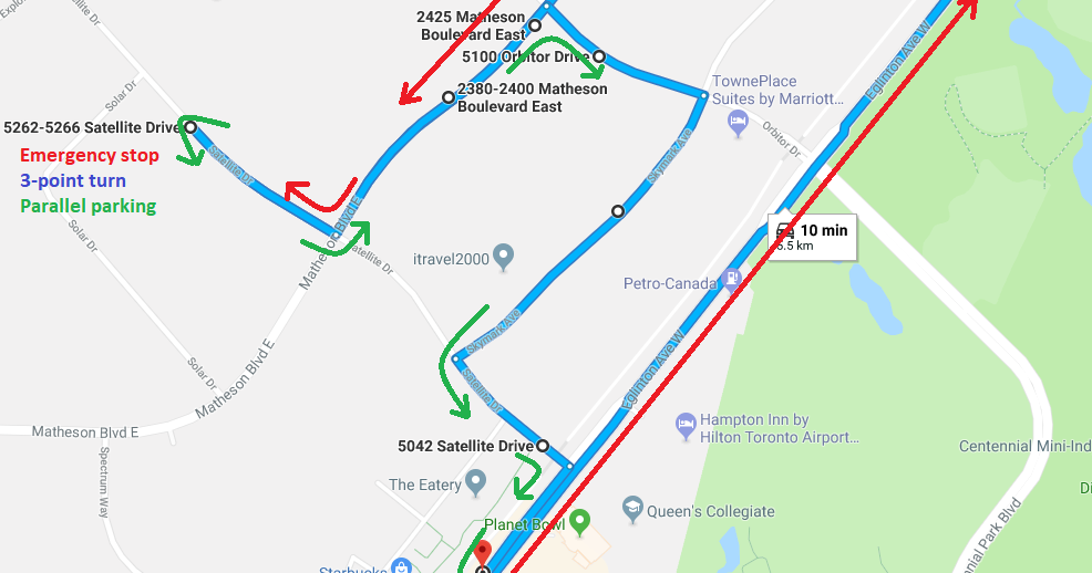 Etobicoke G2 Road Test Route 2 Map
