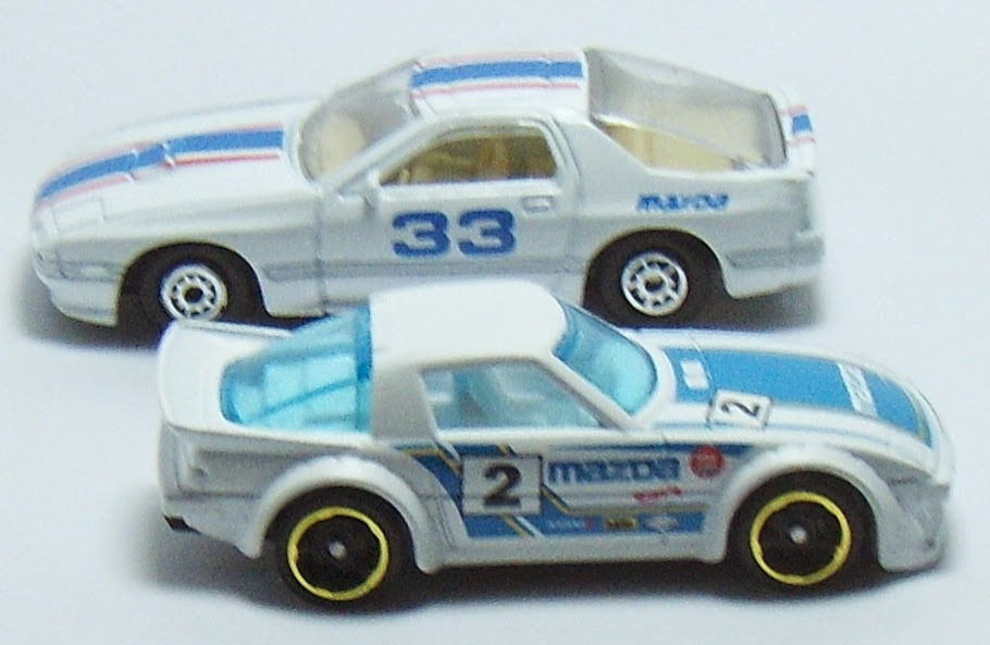 Hot Wheels 1979, Maisto 1986, and Matchbox 1993 Mazda RX7