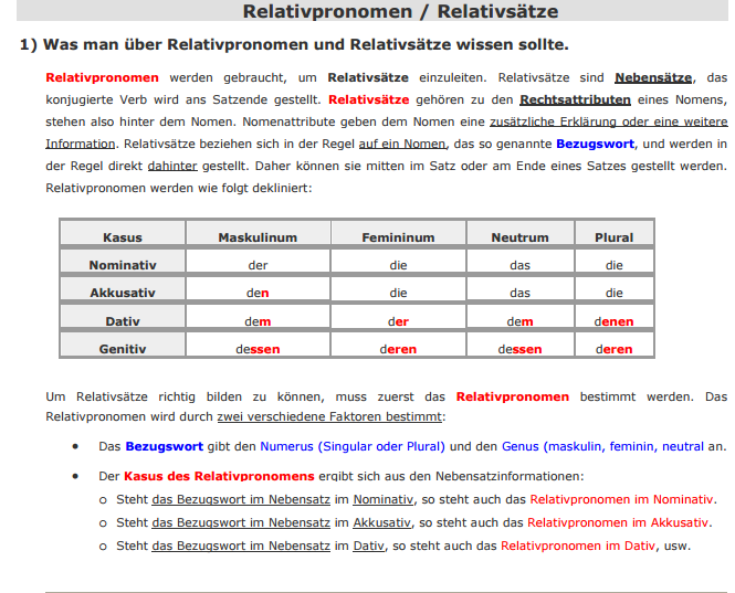 Relativpronomen / Relativsätze Deutsch lernen