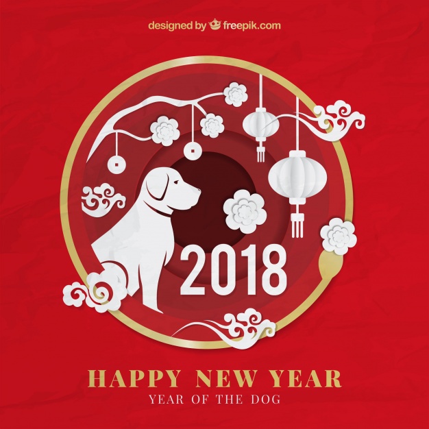 Chinese new year background with paper shapes Free Vector