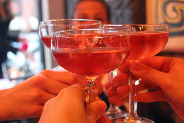 Toasting with rose at Parla, Boston, Mass.