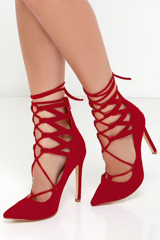 Red Suede Lace Up Heels looks smart - Fashiontrends4everybody