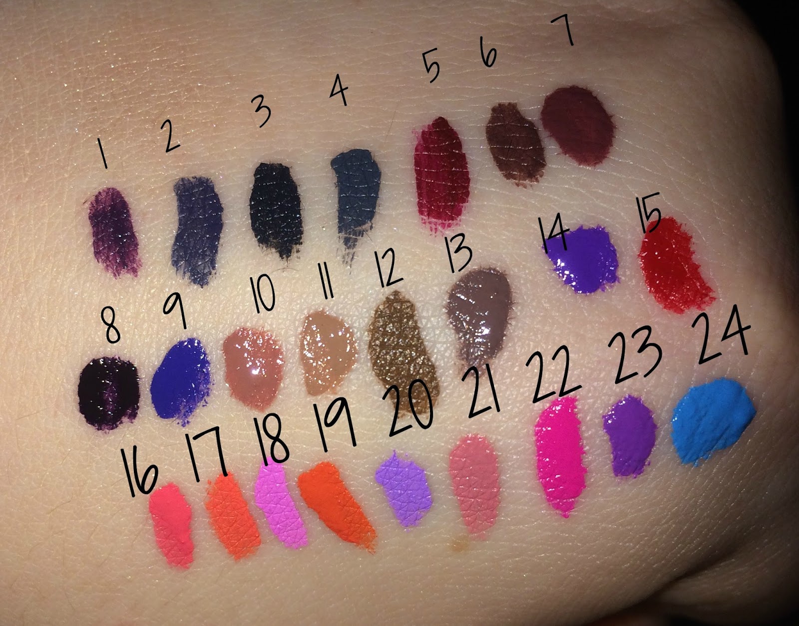 Swatches of all the NYX Liquid lip Suede Lip Vault. 