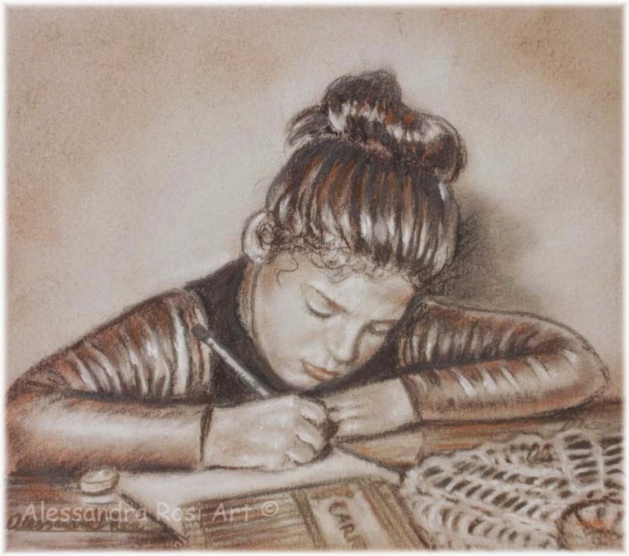 Child Portrait Drawing from photo in sepia pencils Children's Portrait Drawing in Sepia Pencils