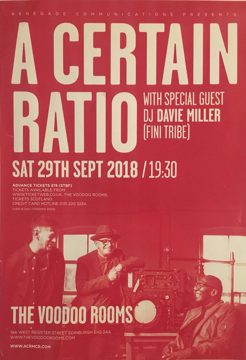 29 September 2018, Voodoo Rooms, Edinburgh, Scotland - ACR Gigography