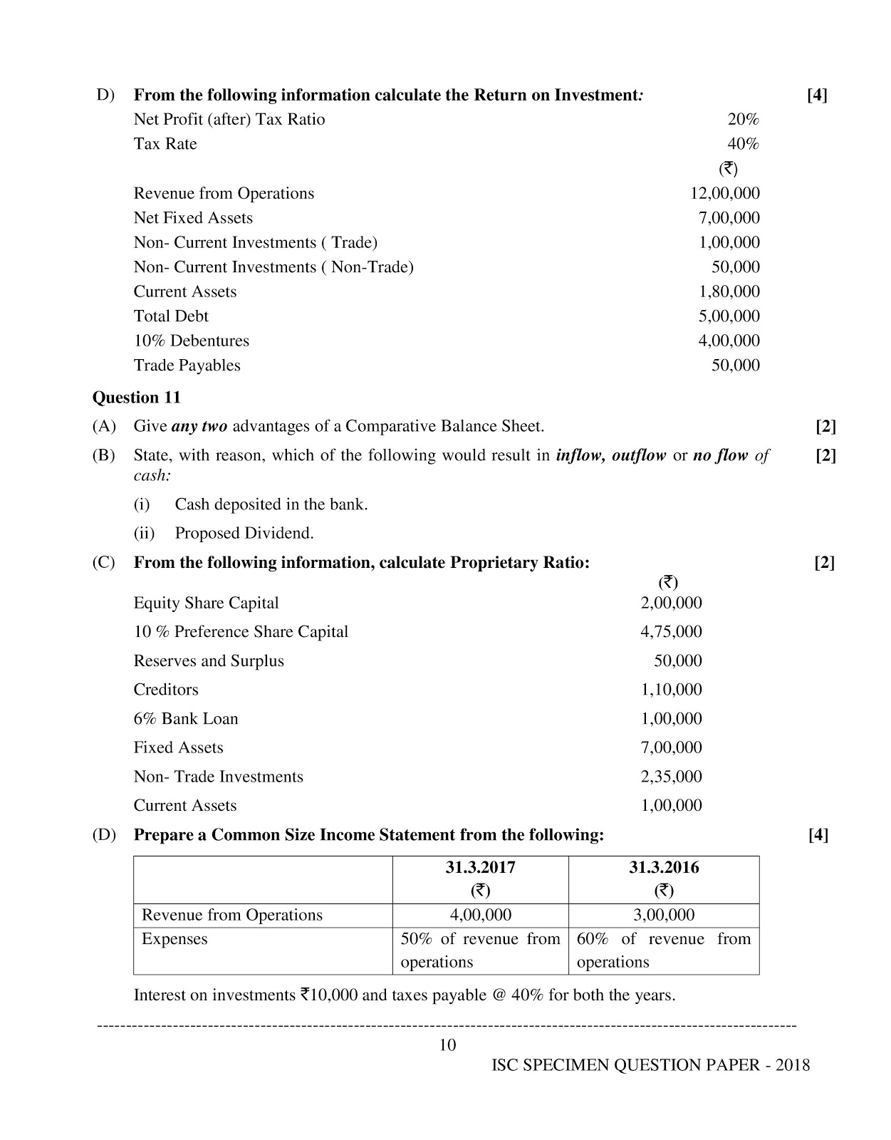 isc 2017-2018 class 12th Accountancy question paper isc 2018 class 12th Accountancy question paper