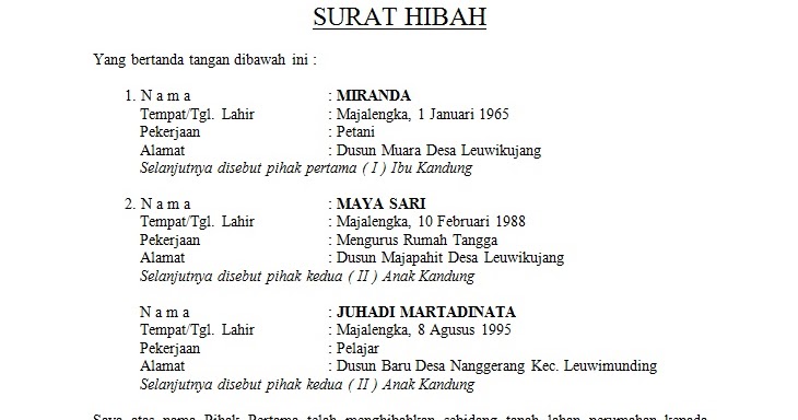 Contoh Surat Hibah Tanah 2015  Contoh Surat Lengkap