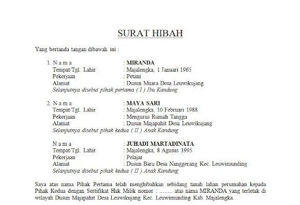 Contoh Surat Hibah Rumah