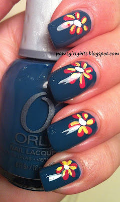 Girly Bits: Orly Sapphire Silk, with a flower design