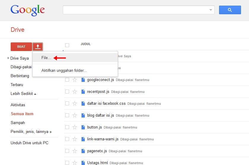 Cara Upload File Java Script, HTML, CSS di Google Drive Sahabat Blogger