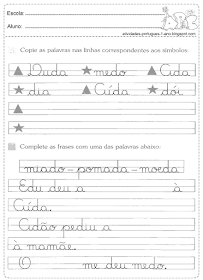 Copie as palavras nas linhas correspondentes aos simbolos
