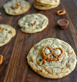 Brown Butter Salted Pretzel and Toffee Peanut Butter Cup Stuffed Cookies