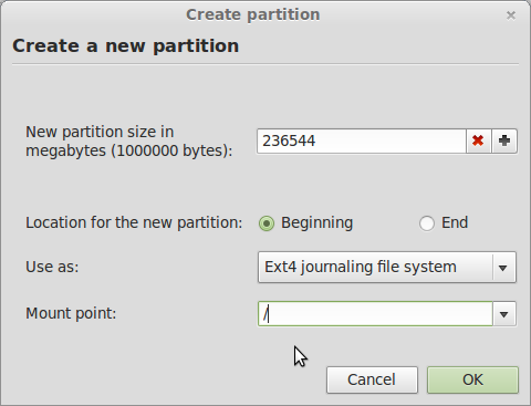 Remember to create new partitions. Create partition primary size.