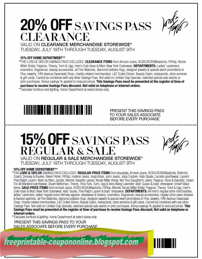 Lord and taylor coupon codes