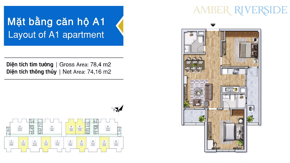 Thiết kế căn hộ A1 dự án Amber Riverside