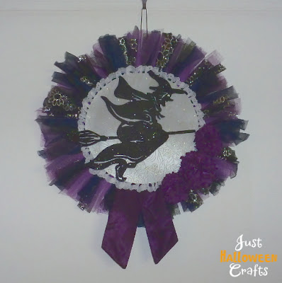 Silver purple and black themed witch wreath for Halloween