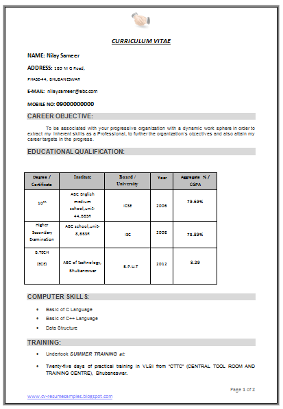 over 10000 cv and resume samples with free download  be tech ece resume
